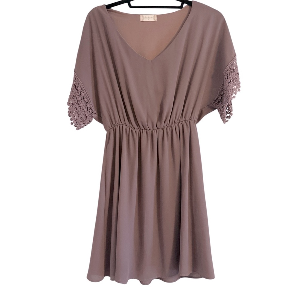Altar’s State Purple Boho Crocheted Sleeve Cinched Waist Dress